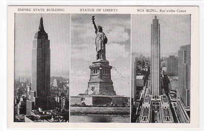 Statue of Liberty Empire State RCA Buildings New York City 1950s postcard