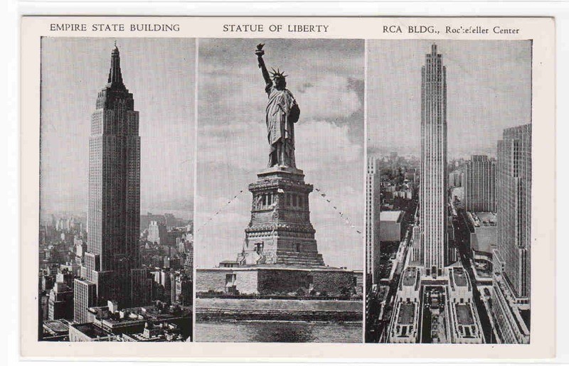 Statue of Liberty Empire State RCA Buildings New York City 1950s postcard