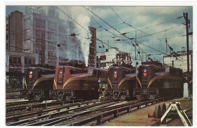 Pennsylvania Railroad Electric Trains GG1 Sunnyside Yard New York City postcard