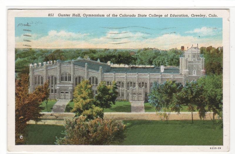 Gunter Hall Gym University Northern Colorado Greeley CO 1940 postcard
