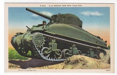 US Army Tank Medium 75mm WWII era postcard