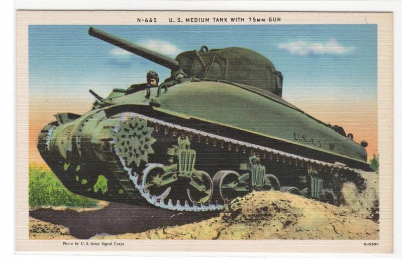 US Army Tank Medium 75mm WWII era postcard