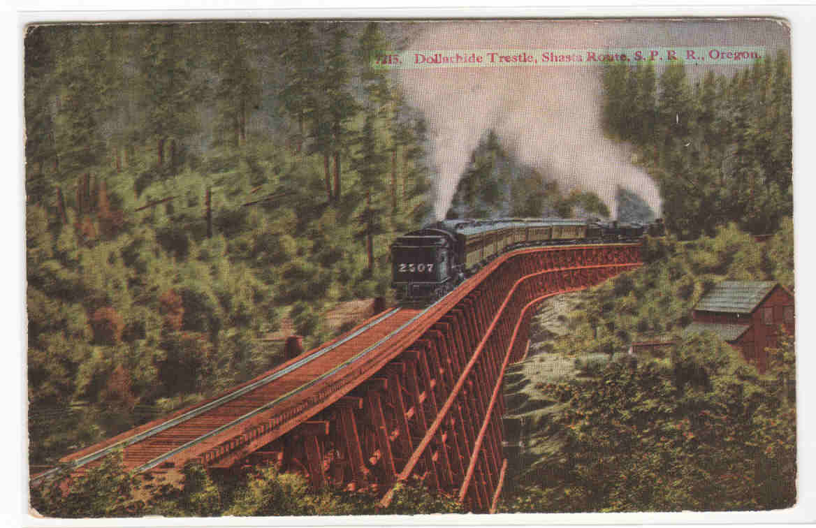 SP Railroad Train Dollarhide Trestle Bridge California 1910c postcard