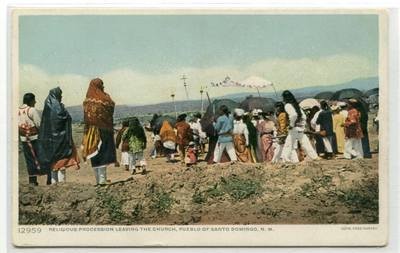 Religious Procession Pueblo Native American Indians Santo Domingo New Mexico postcard