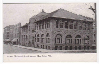 Ingram Block Grand Avenue Eau Claire Wisconsin 1910c postcard