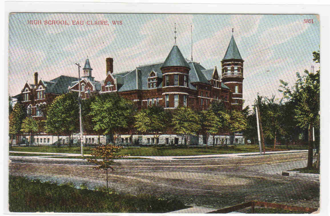 High School Eau Claire Wisconsin 1908 postcard