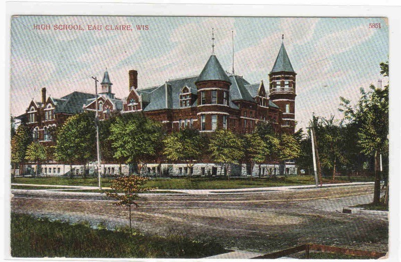 High School Eau Claire Wisconsin 1908 postcard