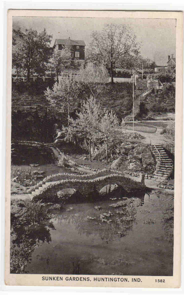 Sunken Gardens Huntington Indiana 1935 postcard