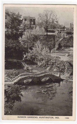 Sunken Gardens Huntington Indiana 1935 postcard