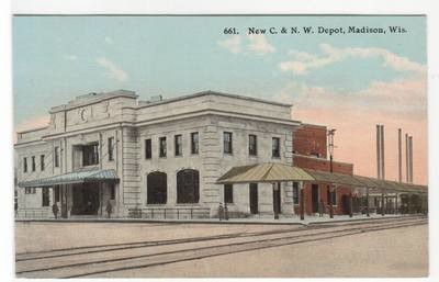 C&amp;NW Railroad Depot Madison Wisconsin 1910c postcard
