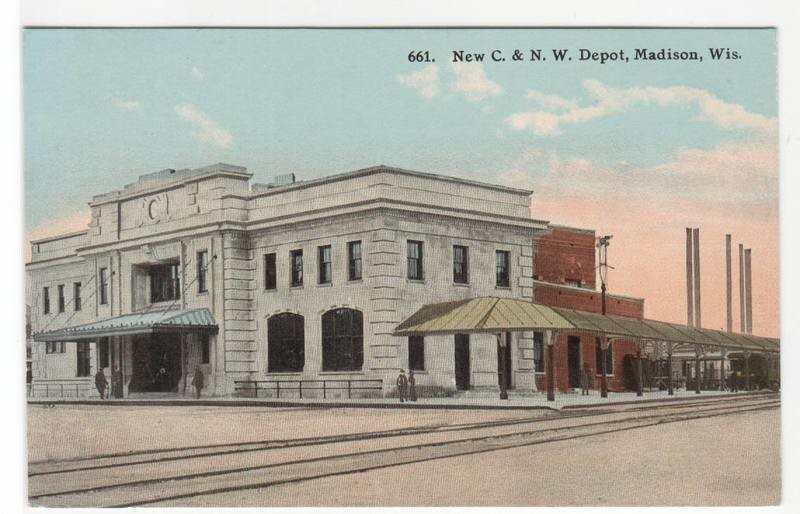 C&amp;NW Railroad Depot Madison Wisconsin 1910c postcard