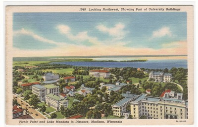 Panorama University Wisconsin Madison WI 1941 linen postcard