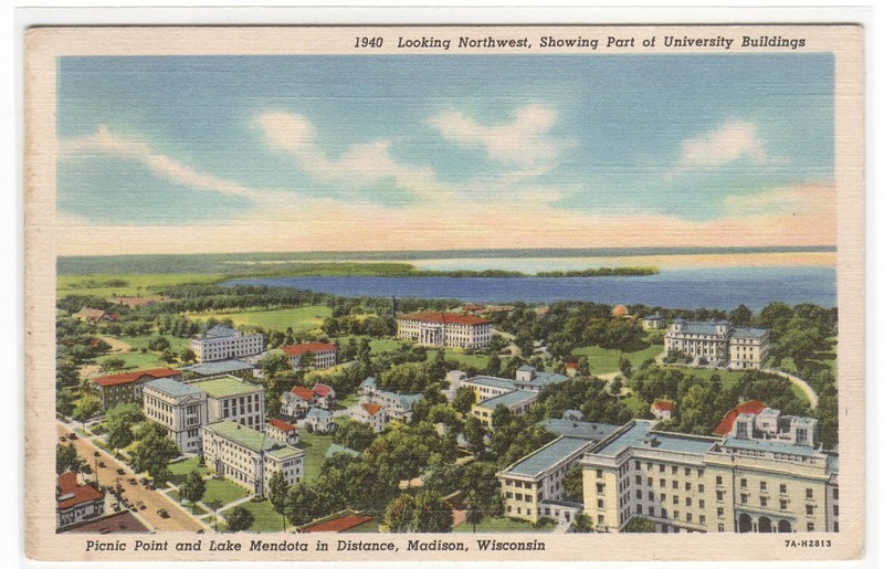 Panorama University Wisconsin Madison WI 1941 linen postcard
