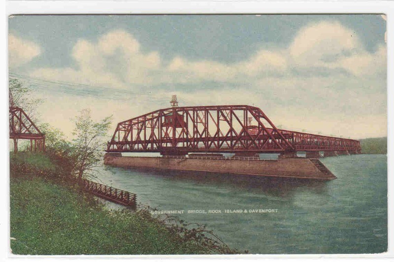 Government Swing Bridge Rock Island Davenport Illinois 1910c postcard