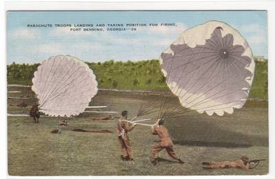 Parachute Troops Landing Fort Benning Georgia 1942 postcard