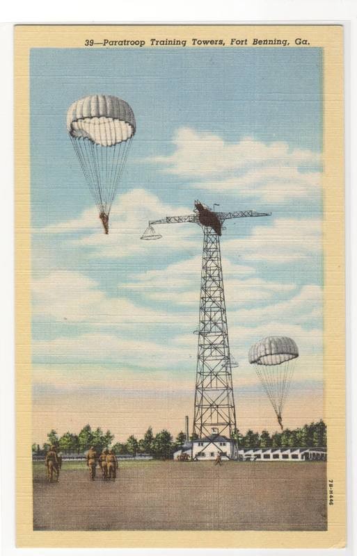 Paratroop Parachute Training Towers Fort Benning Georgia postcard