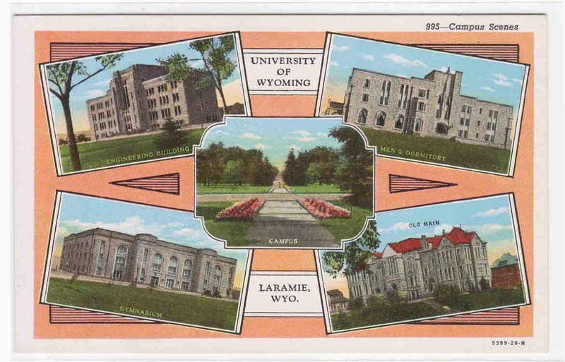 University of Wyoming Campus Multi View Laramie WY linen postcard