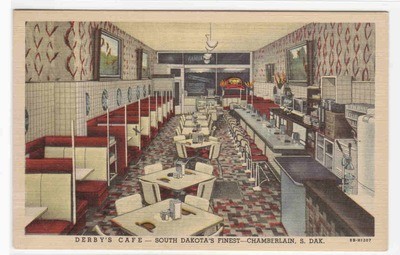 Derby's Cafe Interior Chamberlain South Dakota linen postcard