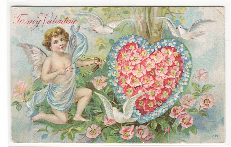 Cupid Dove Heart To My Valentine Day 1909 postcard