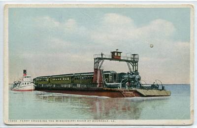 Railroad Ferry Crossing MIssissippi River Avondale Louisiana 1910c postcard