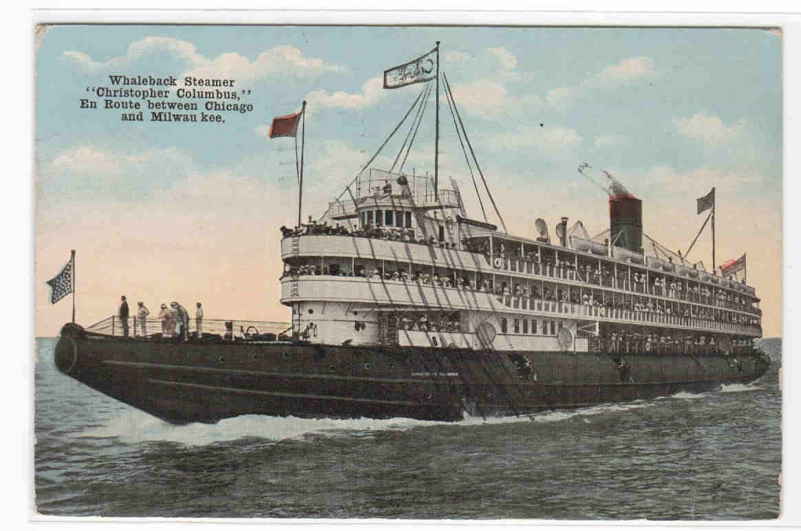 Whaleback Steamer Christopher Columbus Chicago Milwaukee postcard