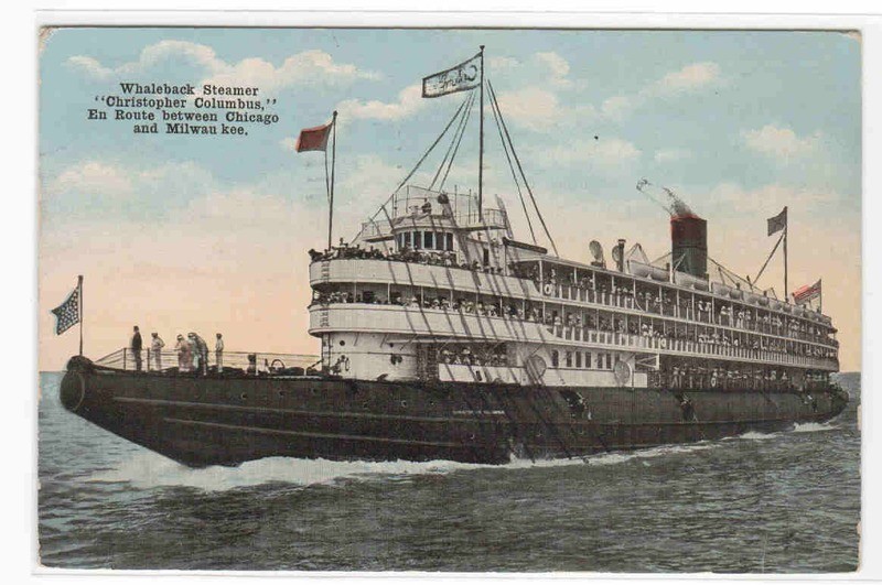 Whaleback Steamer Christopher Columbus Chicago Milwaukee postcard