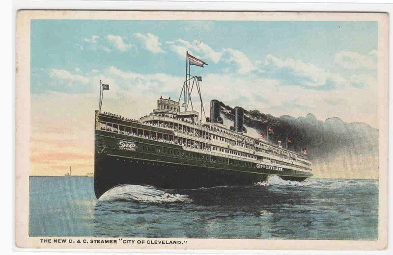 Steamer City of Cleveland D &amp; C Line Ship Michigan 1920s postcard