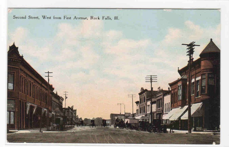 Second Street Scene Rock Falls Illinois 1910c postcard