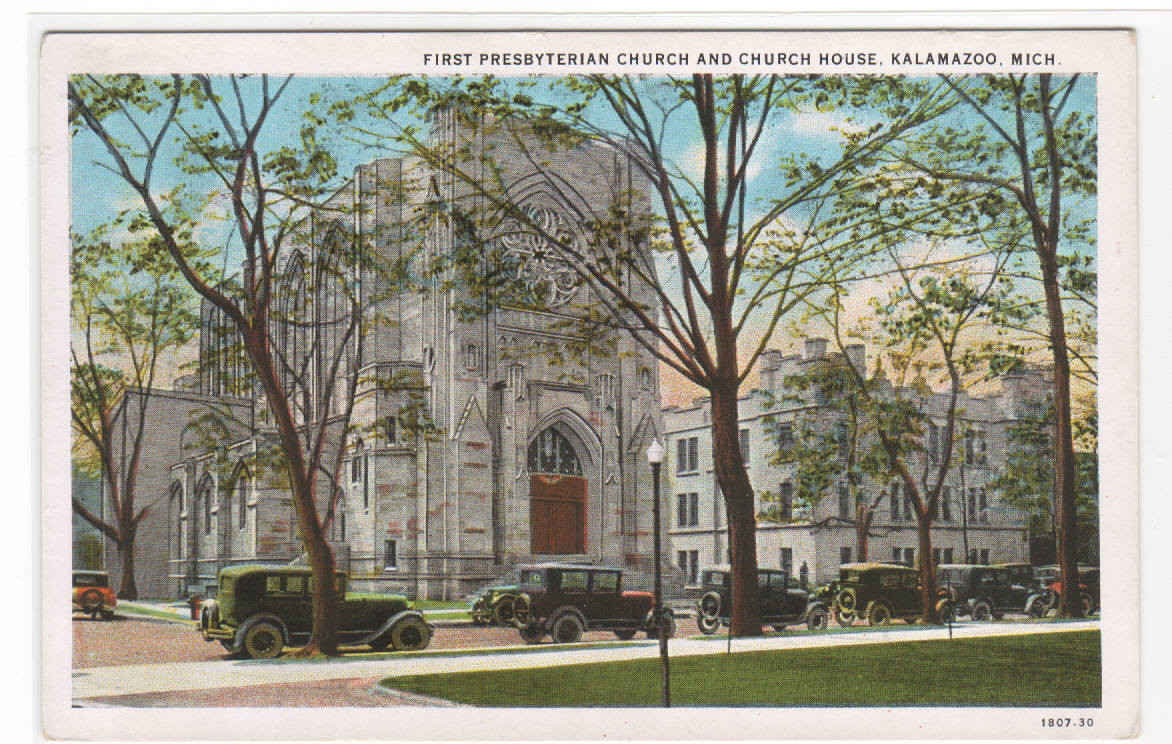 First Presbyterian Church Cars Kalamazoo Michigan 1920s postcard