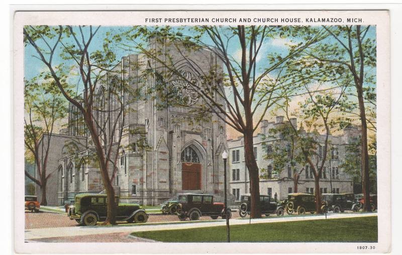 First Presbyterian Church Cars Kalamazoo Michigan 1920s postcard