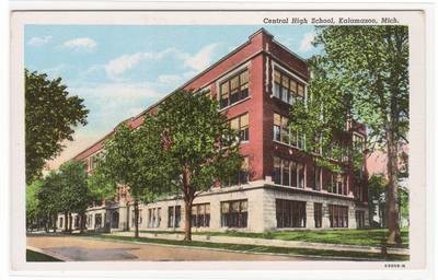 Central High School Kalamazoo Michigan linen postcard