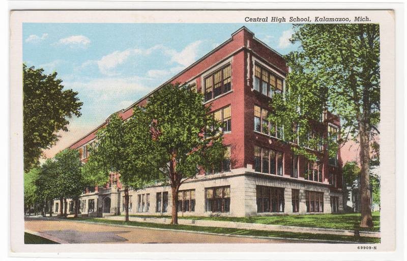 Central High School Kalamazoo Michigan linen postcard