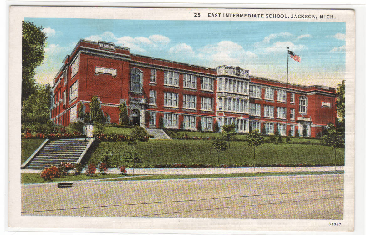 East Intermediate School Jackson Michigan linen postcard