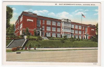 East Intermediate School Jackson Michigan linen postcard