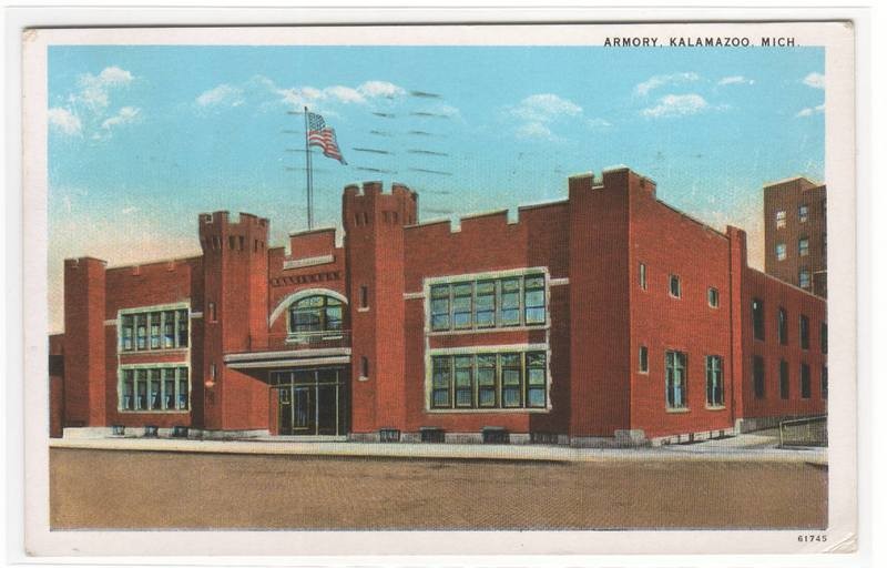 Armory Kalamazoo Michigan 1929 postcard