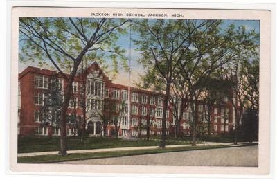Jackson High School Jackson Michigan 1953 linen postcard