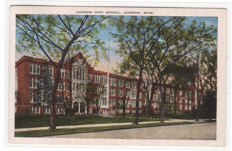 Jackson High School Jackson Michigan 1953 linen postcard