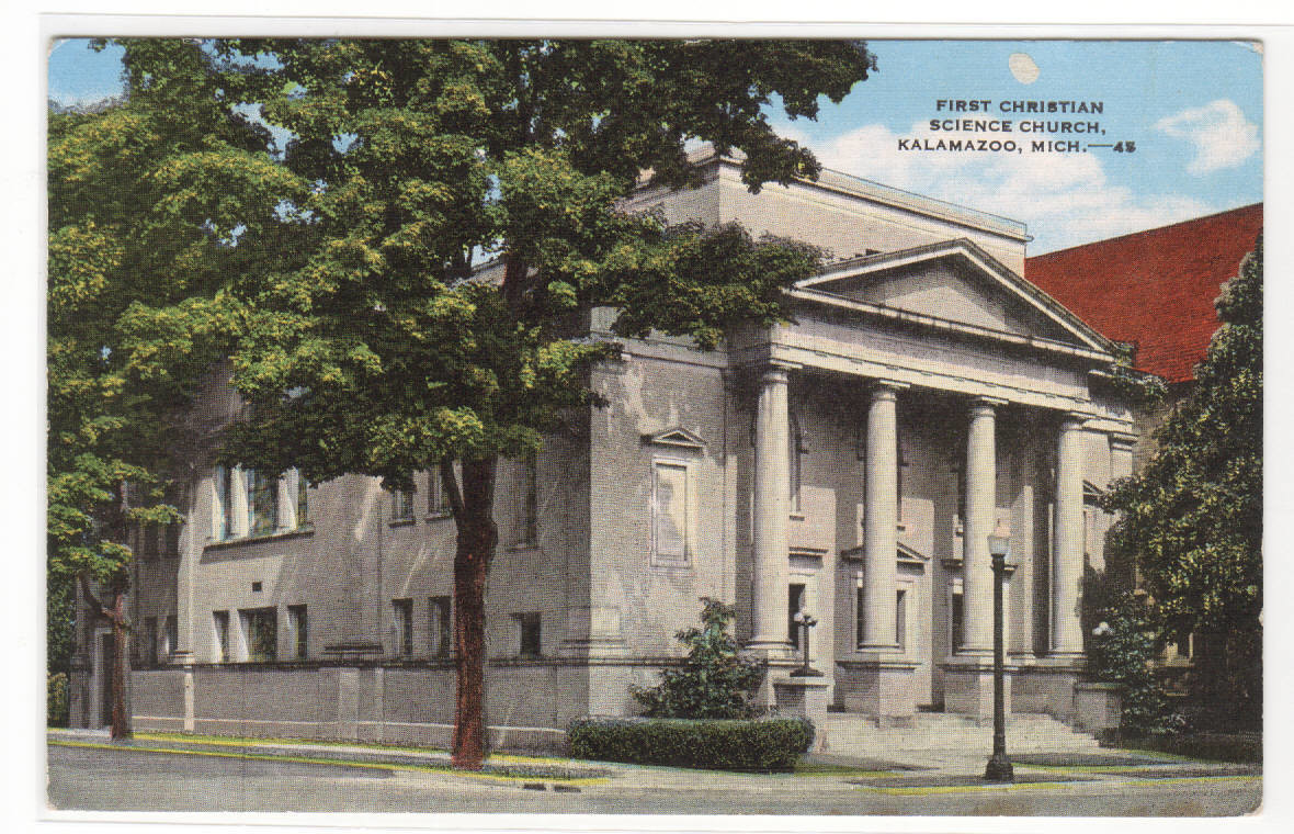 First Christian Church Kalamazoo Michigan linen postcard