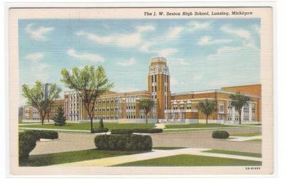 Sexton High School Lansing Michigan linen postcard