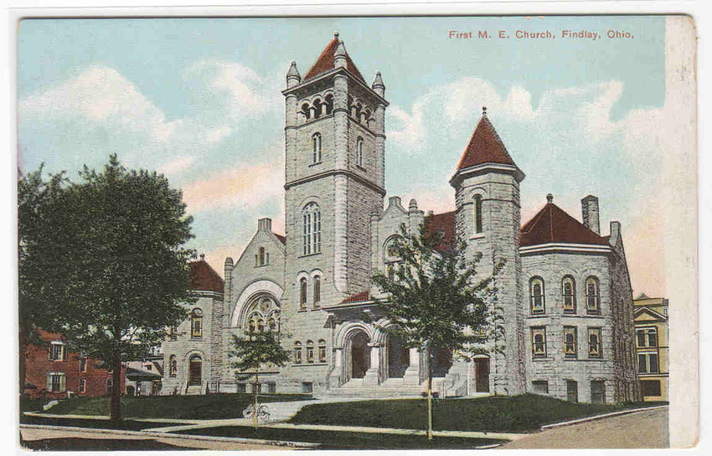 First M E Church Findlay Ohio 1910c postcard