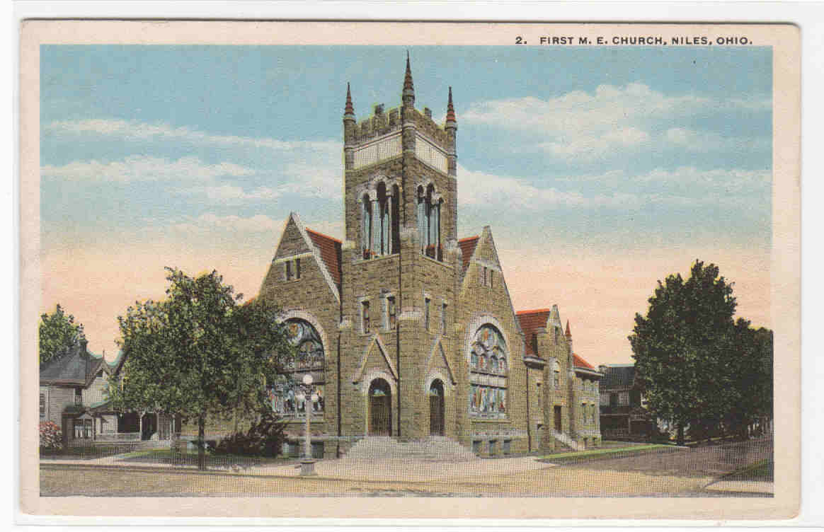 First M E Church Niles Ohio 1920c postcard