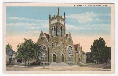 First M E Church Niles Ohio 1920c postcard