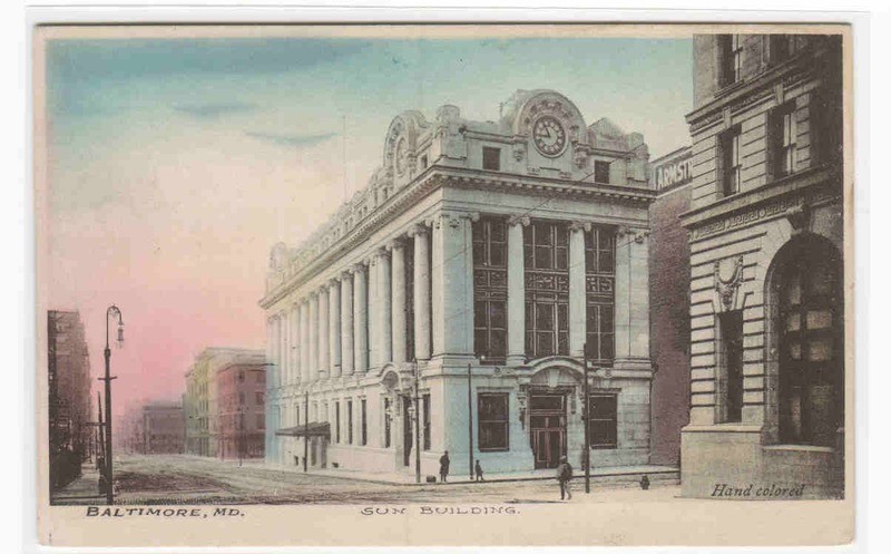 Sun Newspaper Building Baltimore Maryland handcolored Albertype postcard