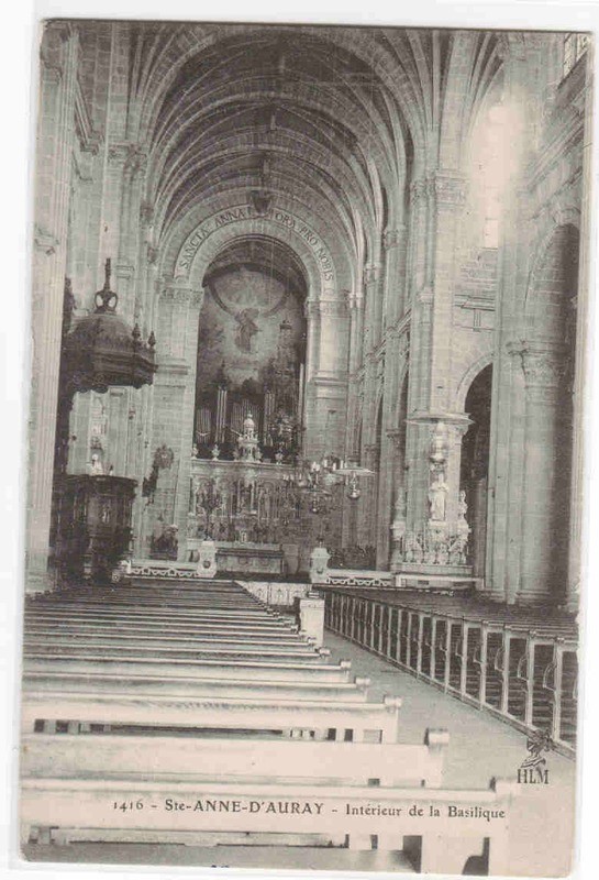 Interior Basilique St Anne D’Auray Brittany Bretagne France 1910c postcard