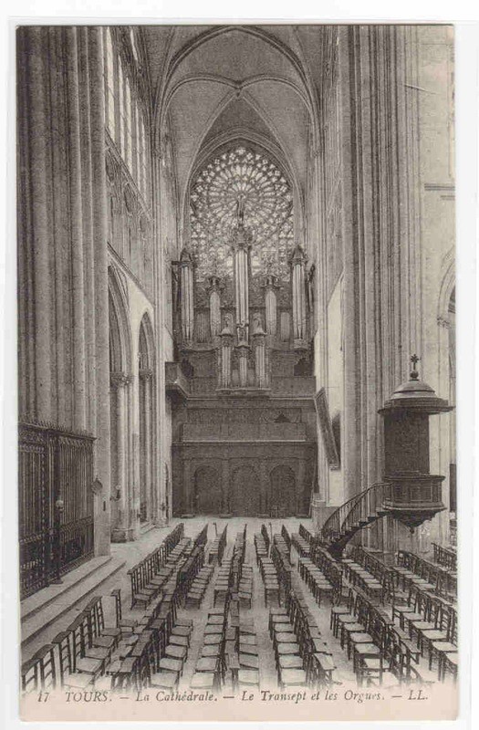 Transept &amp; Organ Cathedrale Tours France 1910s postcard