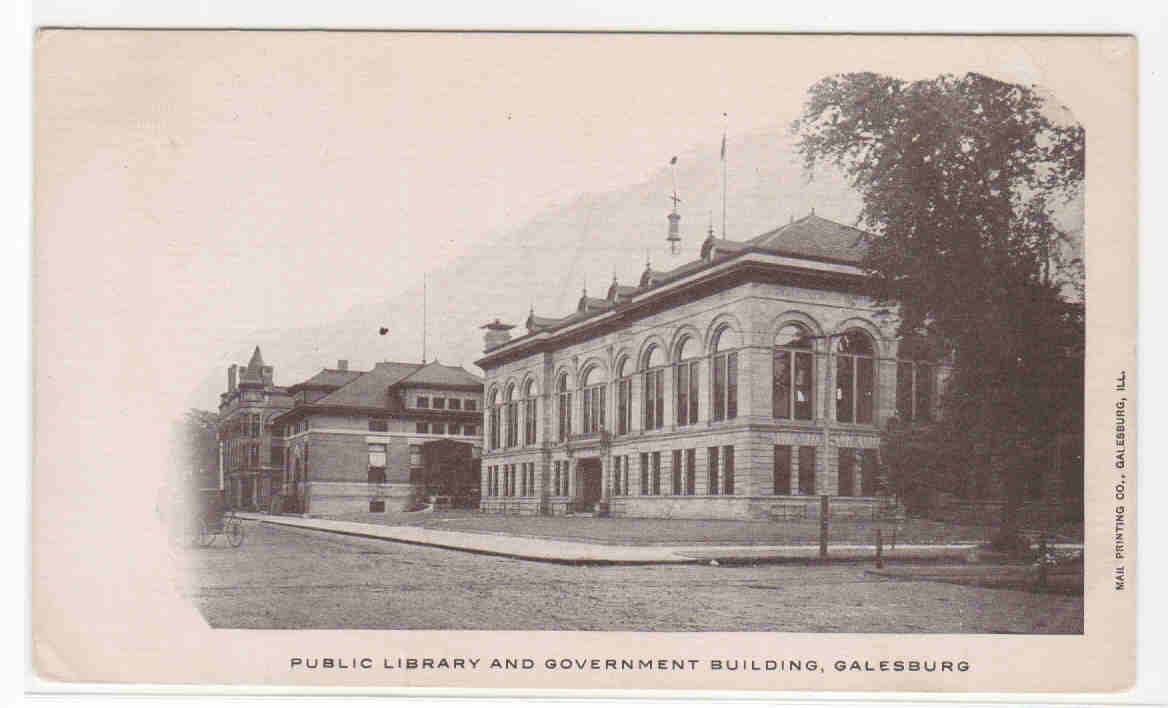 Library &amp; Government Building Galesburg Illinois 1905c postcard