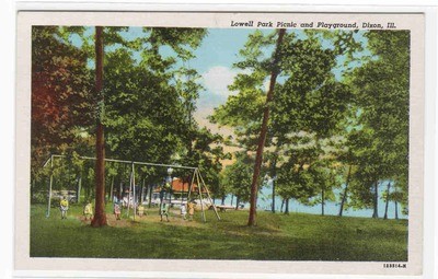 Lowell Park Picnic Playground Dixon Illinois linen postcard