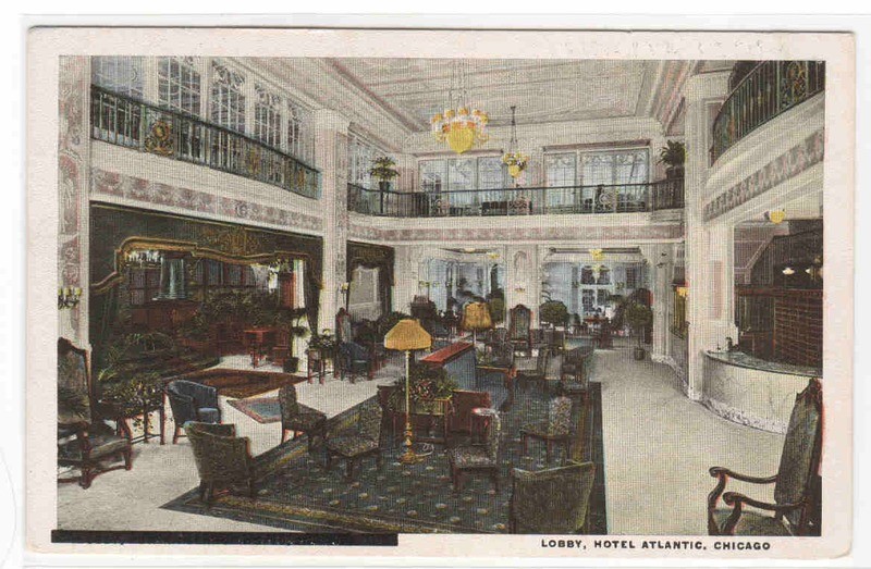 Lobby Interior Hotel Atlantic Chicago Illinois 1920c postcard