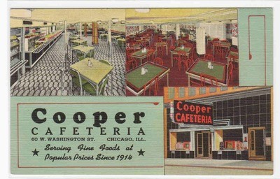 Cooper Cafeteria Interior Chicago Illinois 1945 linen postcard