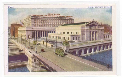 Union Station Railroad Depot Chicago Illinois postcard